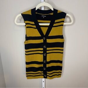 Who What Wear Striped Knit Sweater Vest Button Front Black Mustard Size M